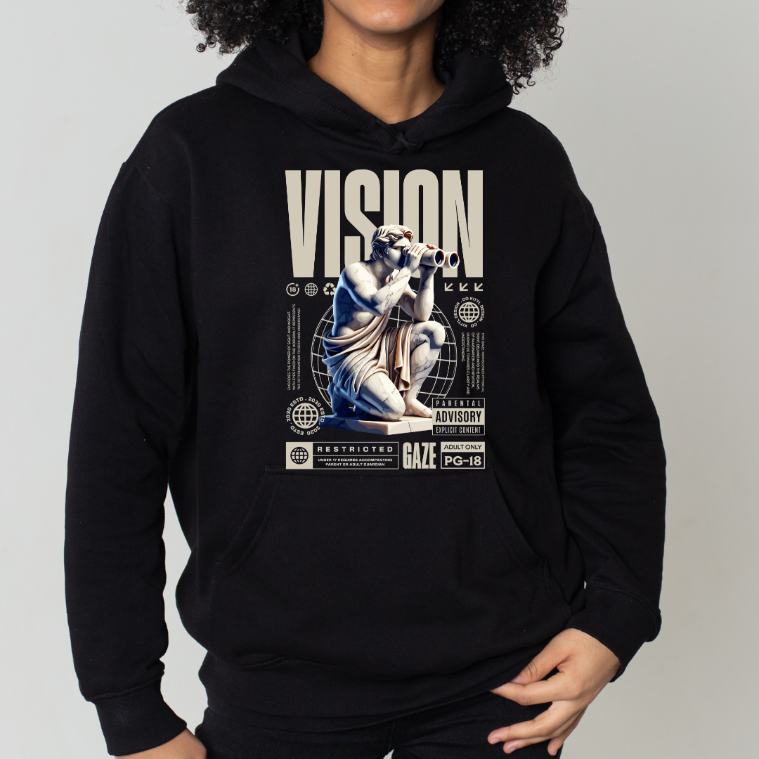 Sudadera negra con capucha motivacional de vision